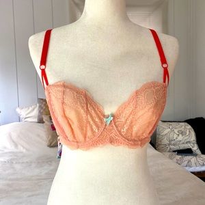 Heidi Klum balconette balcony underwire lace bra unlined peach orange 36D